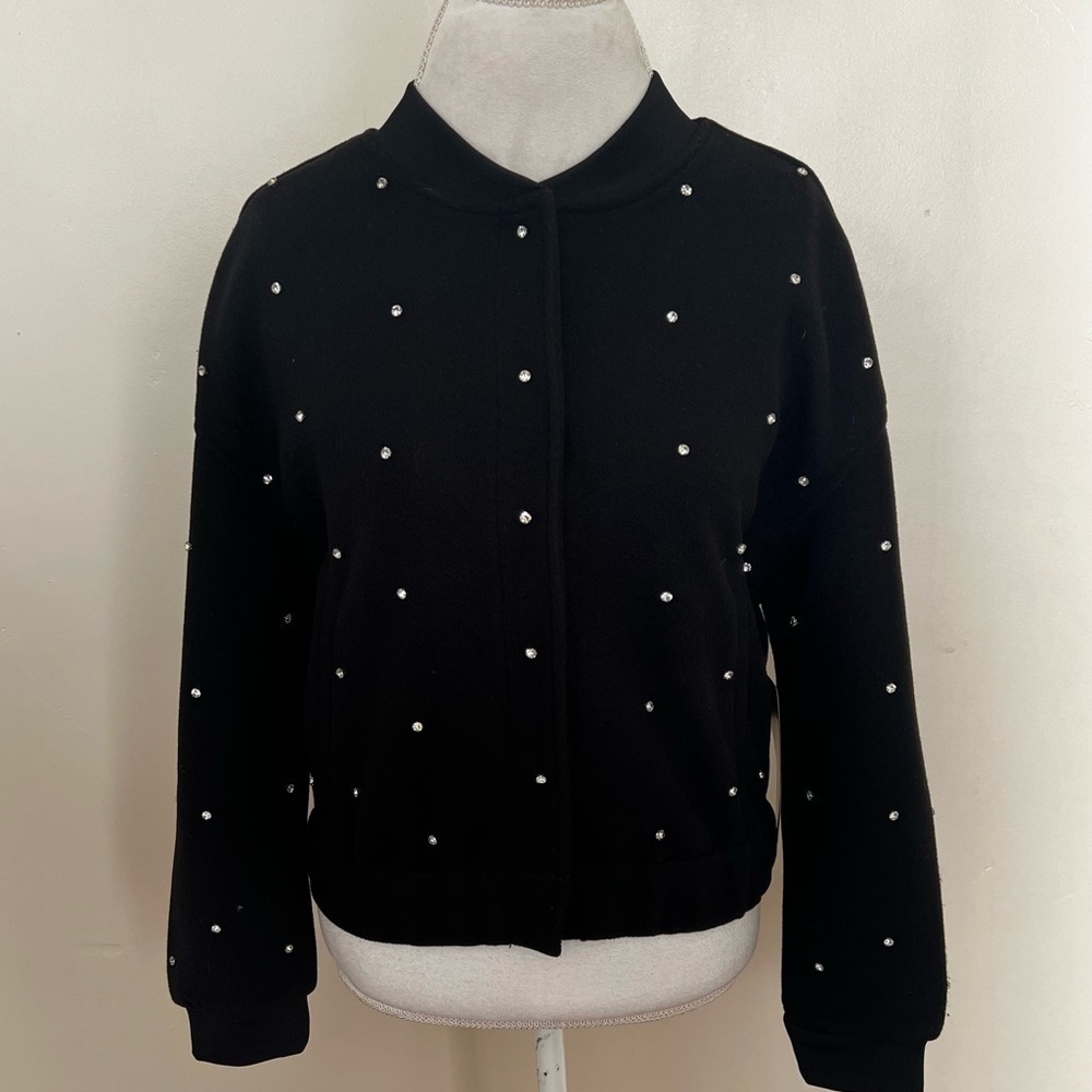Miss Posh Black Bomber Jacket with Sparkling Crystal Embellishments - NWT - XS